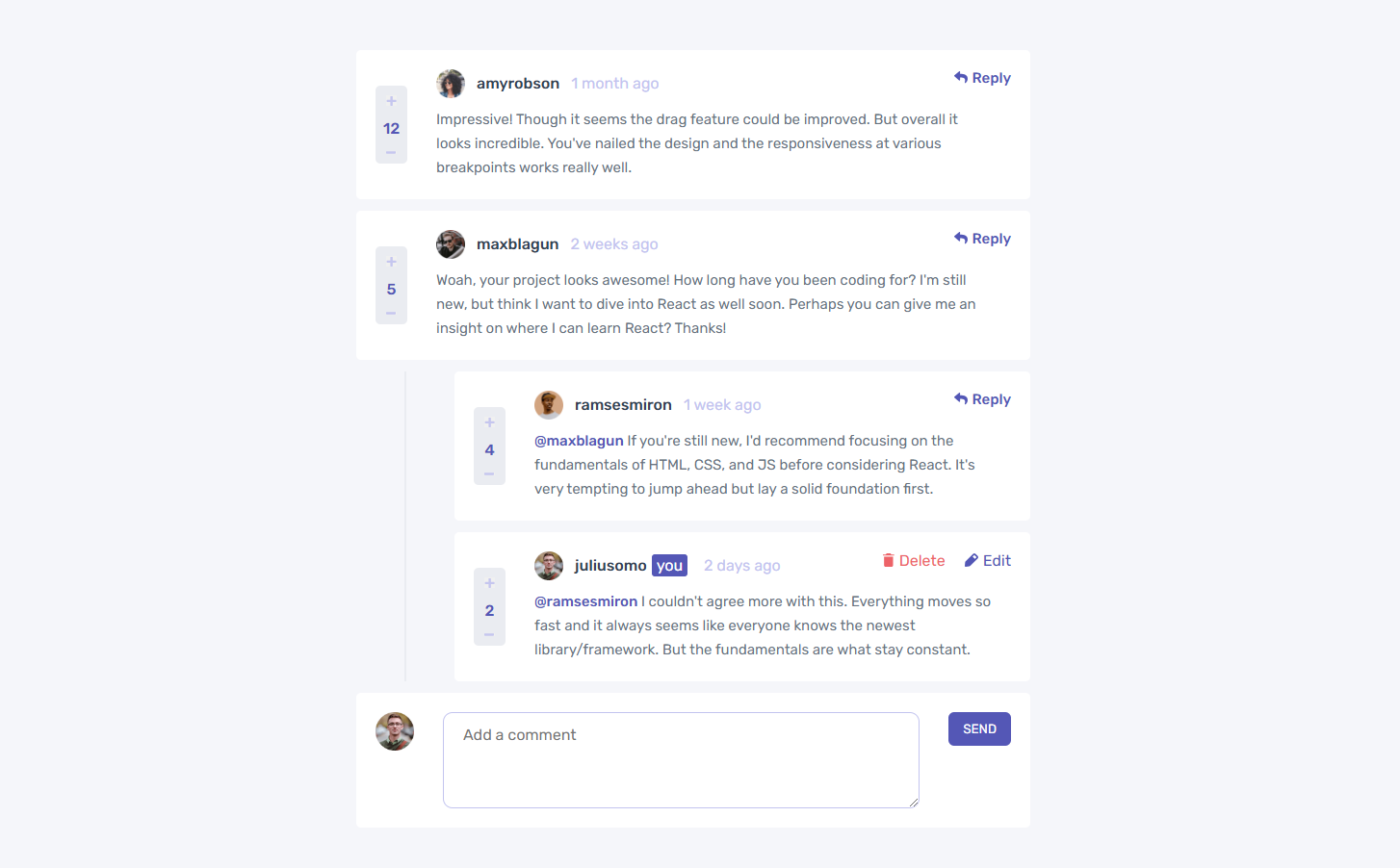 Interactive Comments screenshot 